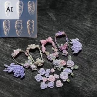 AI 1 Cái Ren Nơ Dâu 3D Khuôn Silicon DIY Móng Tay Nghệ Thuật Trang Trí Hoạt Hình Thỏ Hoa Trong Suốt Khuôn Làm Móng Tay Dụng Cụ VN