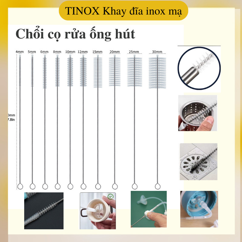 Chổi Cọ Rửa Ống Hút Inox TINOX Vệ Sinh Bình Sữa Nhiều Kích Thước Dài 16-40cm…