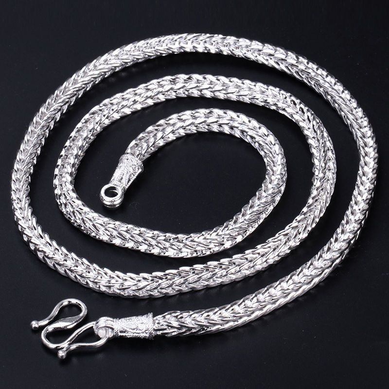 Juxing Trang sức vòng cổ vuông xương rắn bạc, thiết kế đuôi cáo dây xích, phong cách thời trang nam