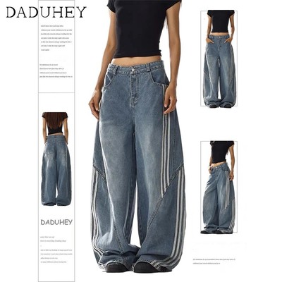 DaDuHey New American Style Ins High Street Hip Hop Jeans Niche High Waist Loose Wide Leg Pants plus Size Trousers