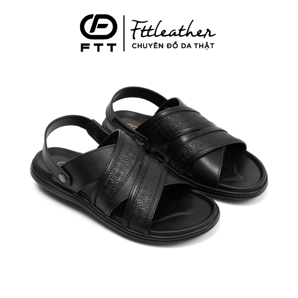 Dép Quai Hậu Nam Cao Cấp Fttleather ,Dép Sandal Da Bò Họa Tiết Monogram Đế Siêu Nhẹ D602