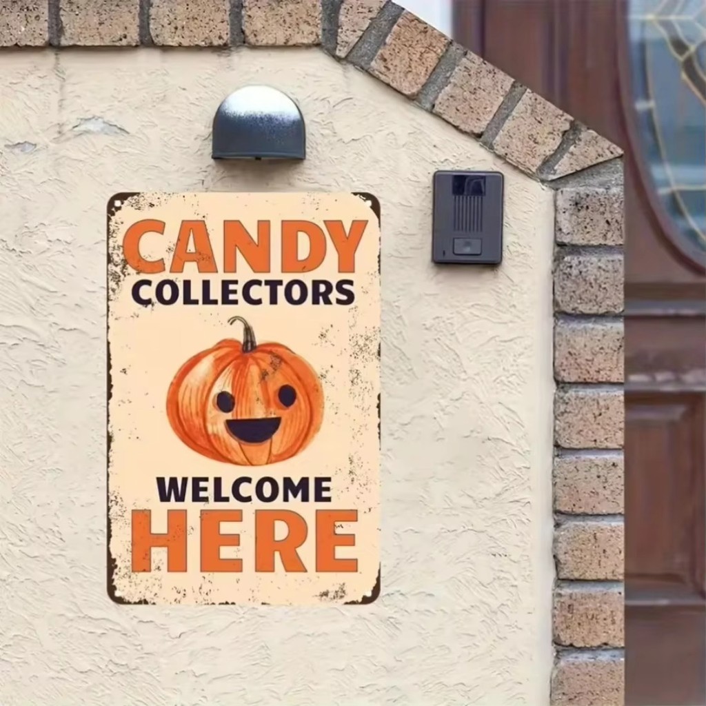 CIFbuy Vintage Pumpkin Design 2D Flat Metal Plaque Wall Art, Rustic Farmhouse Halloween Trang trí ch