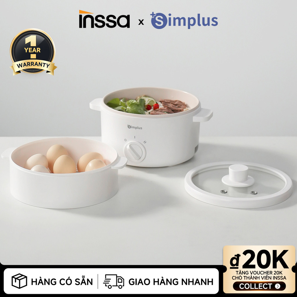 Inssa × Simplus Nồi điện đa năng chống dính nồi lẩu tiện lợi điều chỉnh 2 mức nhiệt độ dung tích 1.5