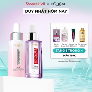 Bộ 2 Serum siêu cấp ẩm Hyaluronic Acid 1.5% 30ml & Glycolic Melasyl 8% dưỡng sáng da, mờ thâm mụn nám Loreal Paris