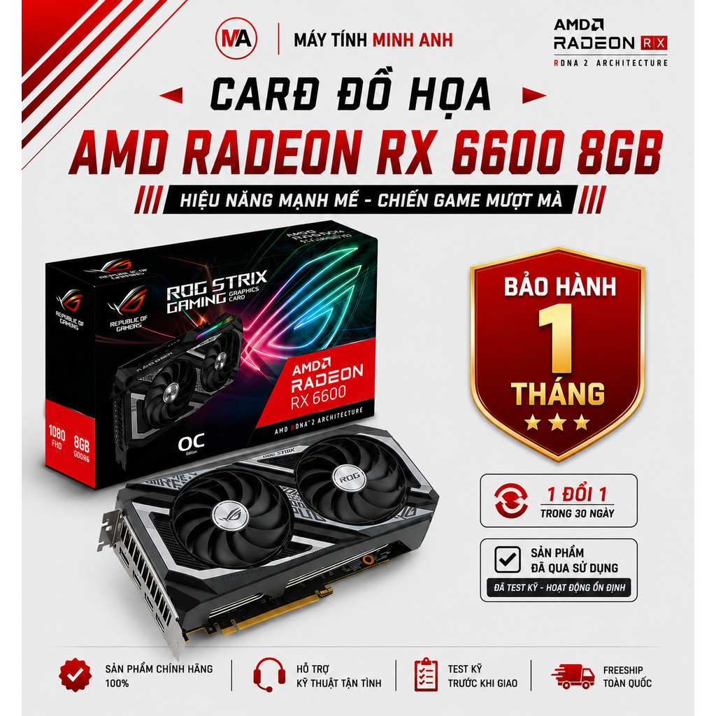 Card màn hình RX 6500 6500XT 6600 6600XT 8GB MSI/ASUS/SAPPHIRE/MSI ARMOR/GAMING X/ASROCK