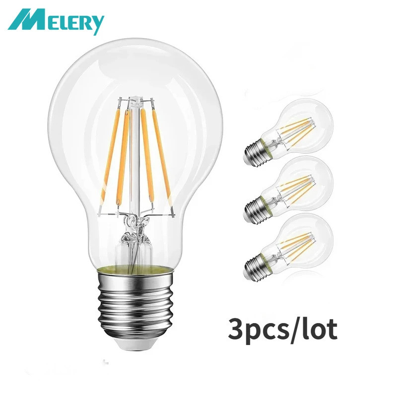 Bóng đèn LED Melery E26 E27 Dây tóc vít Edison A60 Đèn 8W Tương đương 80W Sợi đốt trong suốt [Năng l