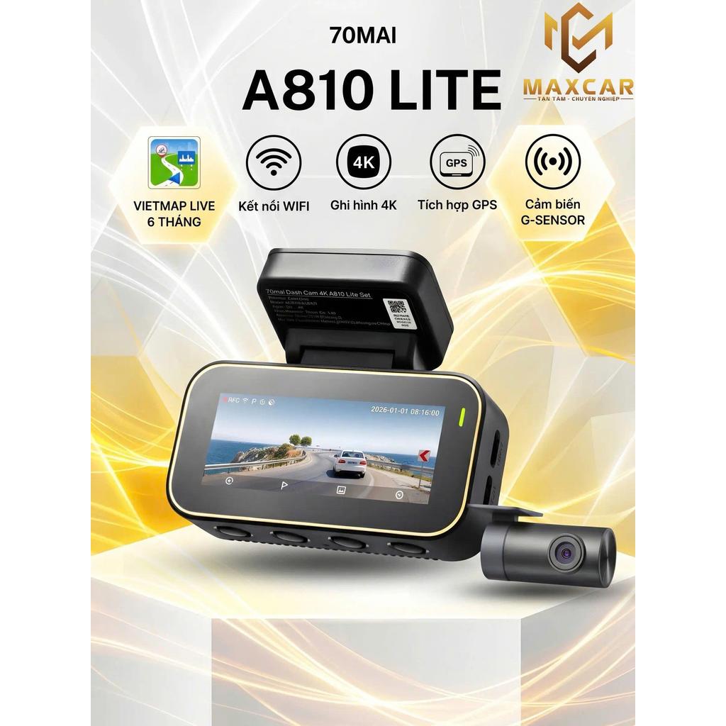 Camera 70mai A810 Lite 4K - Kết nối Wifi, GPS, Cảm biến G-Sensor, BH Chính Hãng Quốc Tế.