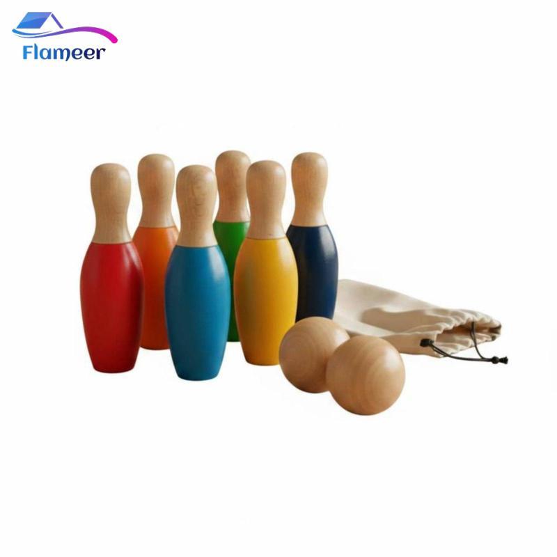 Bộ Bowling Gỗ Bằng Gỗ Chắc Chắn Cạnh Đánh Bóng Trẻ Em Bowling Đồ Chơi Sơn Thiết Kế Nhiều Màu Sắc Cho
