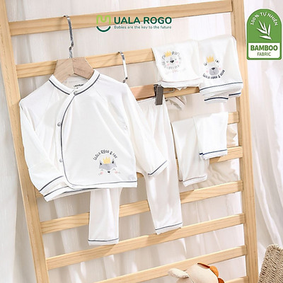 Bộ quần áo sơ sinh cho bé Ualarogo 0-6 tháng cài chéo lộn tay vải Sợi tre Bamboo mềm mại 2101