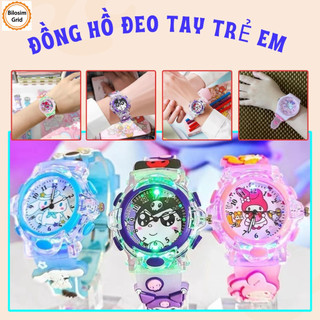 Đồng hồ cơ trẻ em, đồng hồ điện tử có đèn LED, kiểu hoạt hình, dây đeo silicon.