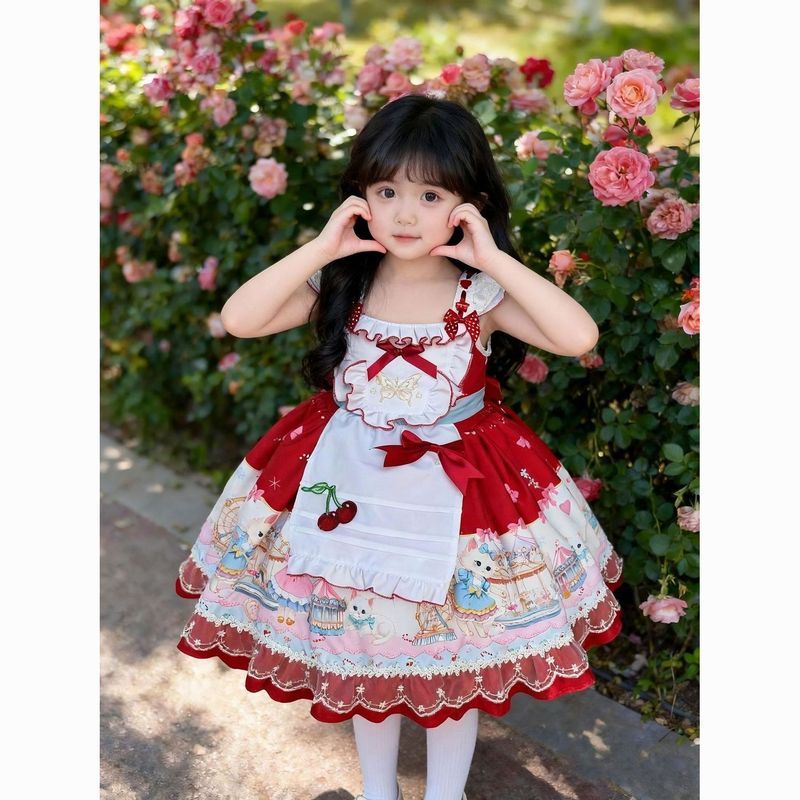 Mùa Xuân Mới Mùa Hè Trẻ Em Đỏ lolita lolita Đầm Công Chúa Đầm Sinh Nhật Váy Puff Váy