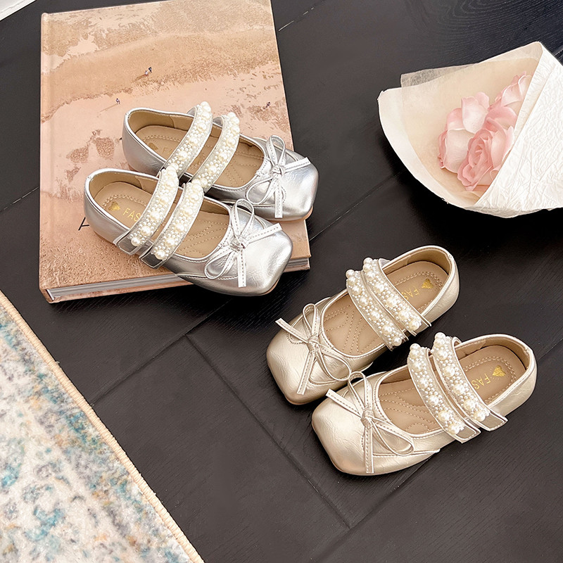 Giày Da Dây Đeo Trẻ Em Cho Bé Gái 2025 Mùa Thu Mới Tập Đi Ballet Flats Có Nơ Đế Mềm Công Chúa Trường