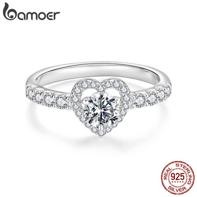 Nhẫn cưới lãng mạn Bạc 925 với Moissanite, Quà tặng trang sức nữ chính hãng Bamoer