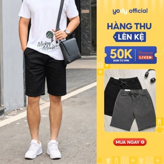 [Đồng giá] Quần sooc jeans kaki nam YODY cạp chun có dây rút dáng thể thao siêu co dãn TRA MCJS25S027