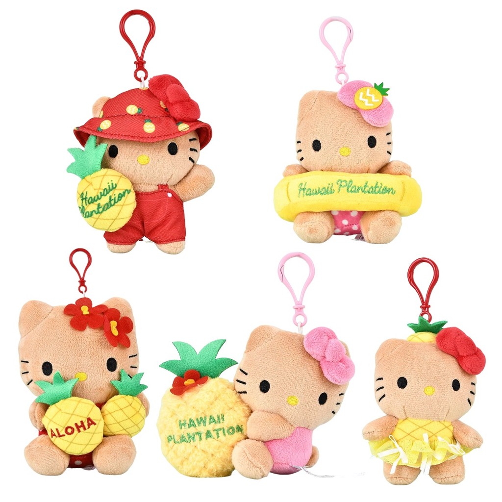 Móc khóa sang trọng dứa Hawaii Hello Kitty – Túi mặt dây chuyền dứa màu đen mềm pha lê quyến rũ