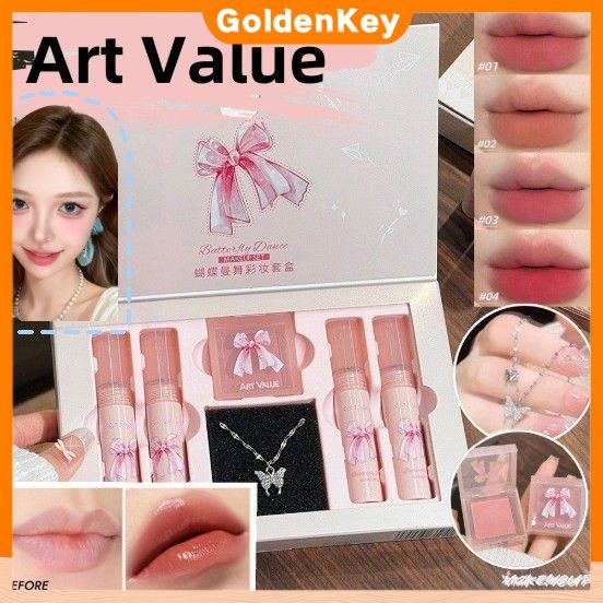 Hộp quà tặng son môi Art Value Bộ son bóng vòng cổ hình bướm mới dưỡng ẩm lâu trôi GoldenKey