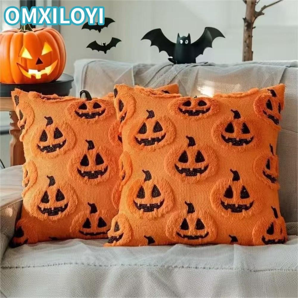 Vỏ gối OMXILOYI Vỏ gối sang trọng ấm áp mềm mại 18x18 inch, Đệm len giả họa tiết bí ngô Halloween Trang trí ngày lễ