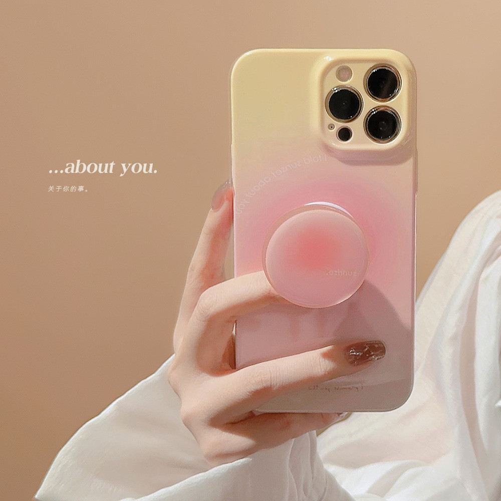 Ốp điện thoại phim Ins Peach Sunset Thích hợp cho iPhone16 có giá đỡ túi khí 14 Apple 15promax Smudg