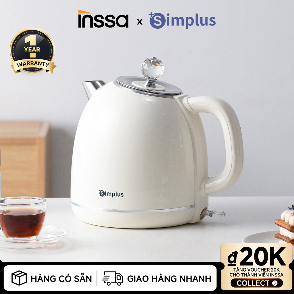 Inssa × Simplus Ấm Đun Nước Cổ Điển Dung Tích 1.7L Thép Không Gỉ 304 DRSH006