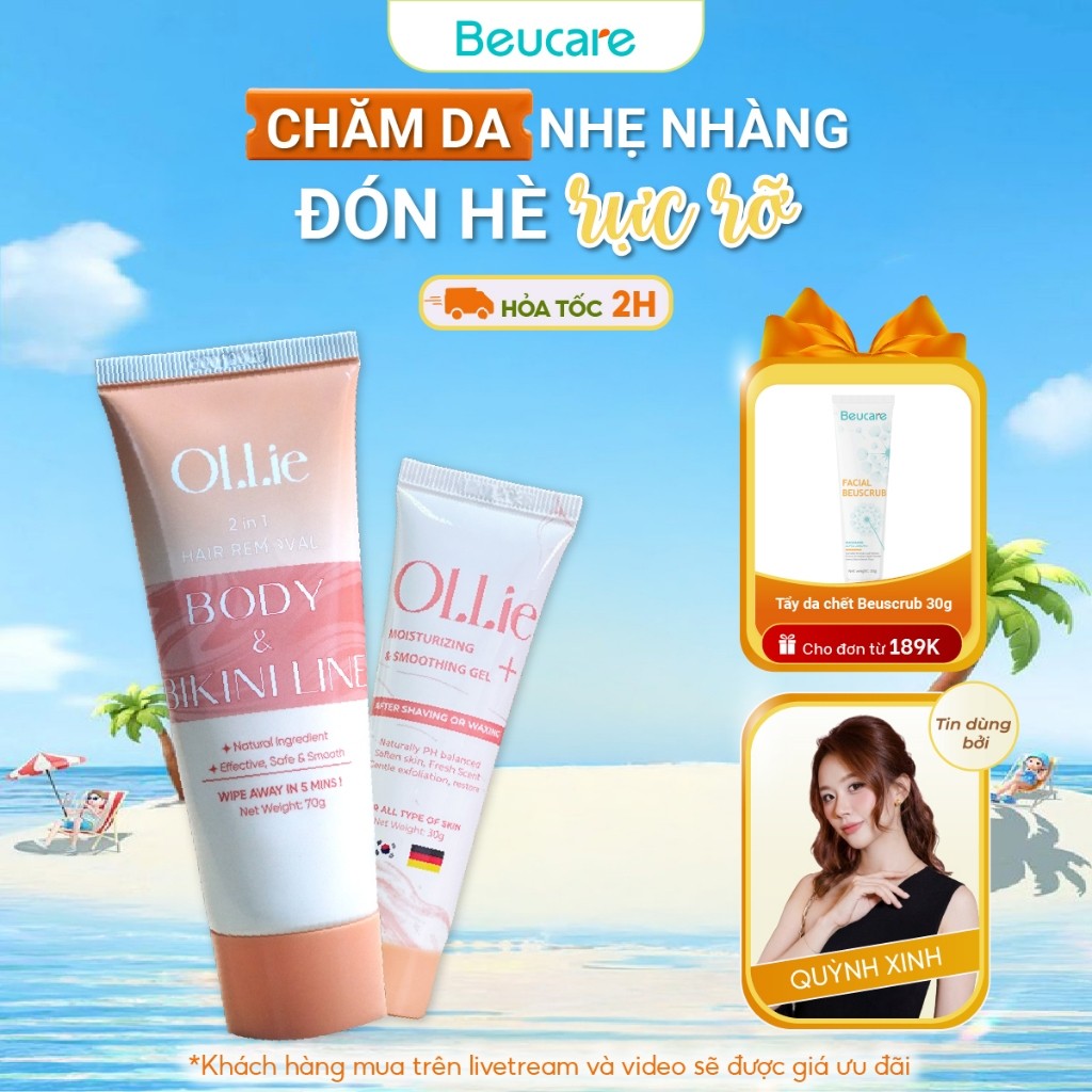 Combo kem tẩy lông và kem dưỡng Ollie tẩy vùng kín, nách, tay, chân , an toàn không đau rát,dưỡng da