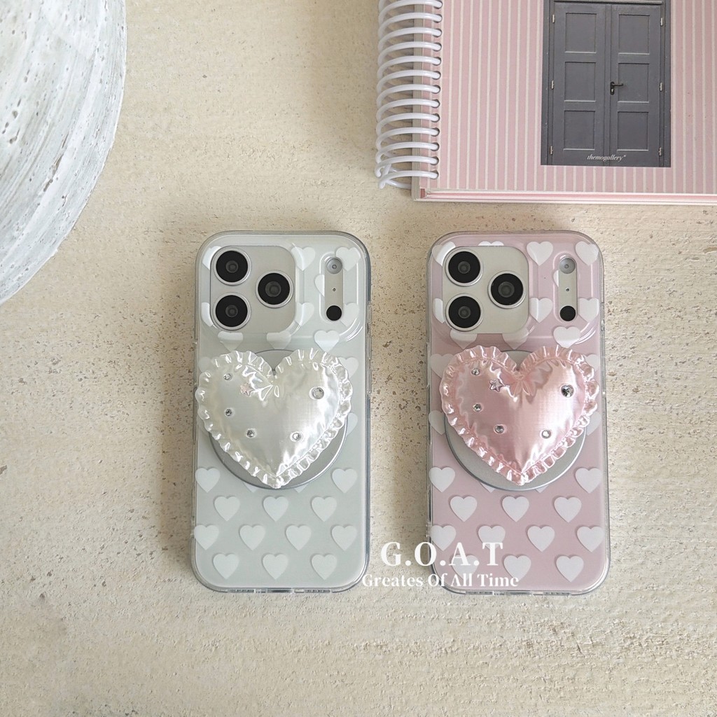 G.O.A.T Bột Từ Tính Trái Tim Trắng + Vỏ Gối Chấm Kim Cương Tương Thích Cho iPhone 17 Pro max iPhone 