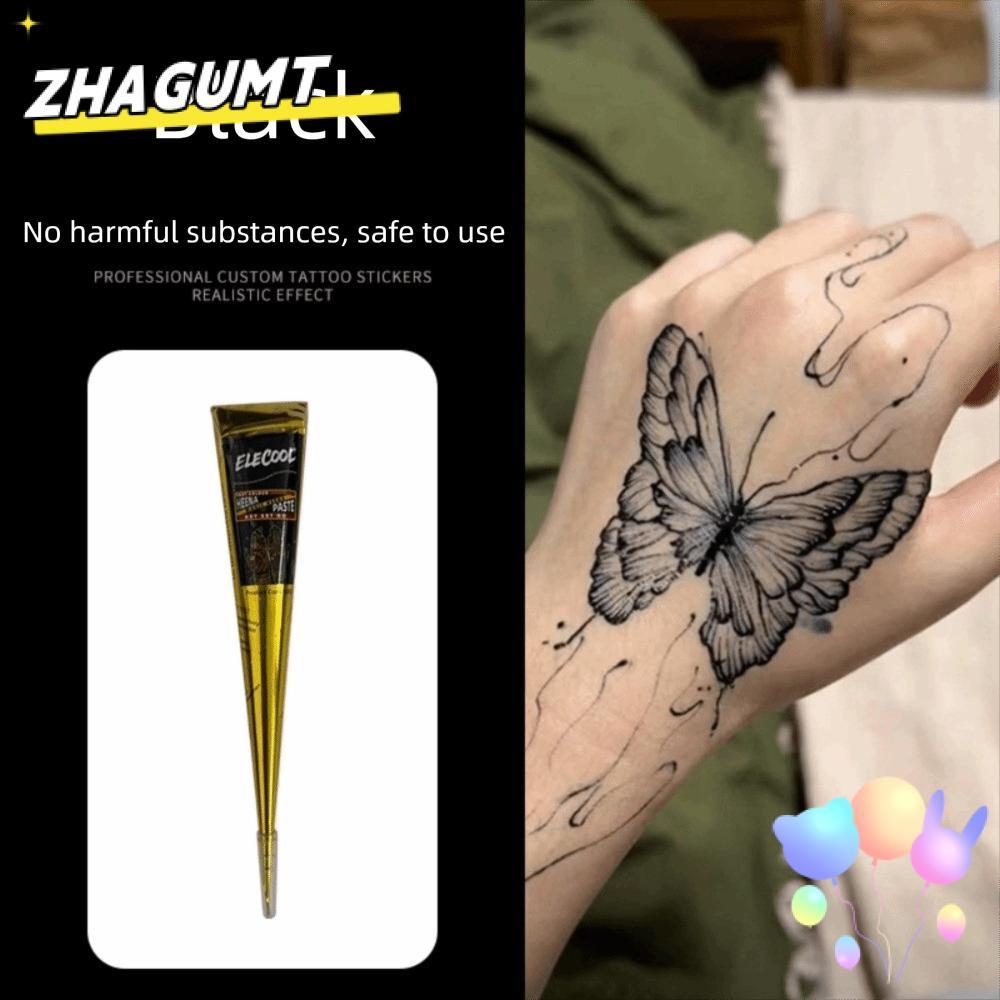 ZHAGUMT Henna Tattoo Cream, Bán vĩnh viễn tạm thời Henna Paste Cone, Kem xăm màu nâu đen Dễ sử dụng 