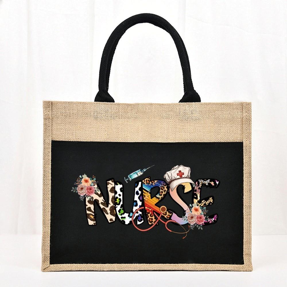 Nurse Series Jute Tote Bag Shopping Bag Handbag Black Fashion New Design Woman's & Man's Canvas Hand