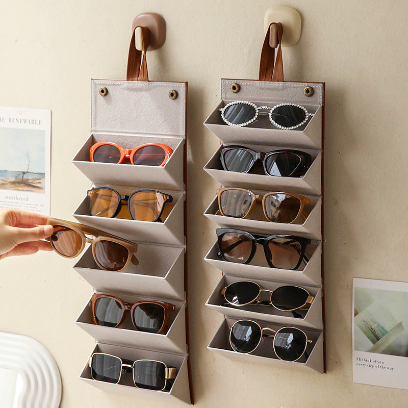 New Product#[91%Positive Rate]Sunglasses Storage Box Portable Glasses Sunshine Mirrior Bag Multi-Gri