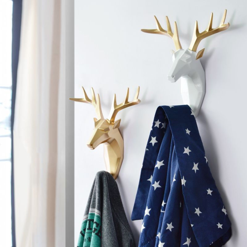 TQ~Nordic wall-mounted adhesive hook, no drilling required, creative deer head coat hook, strong doo