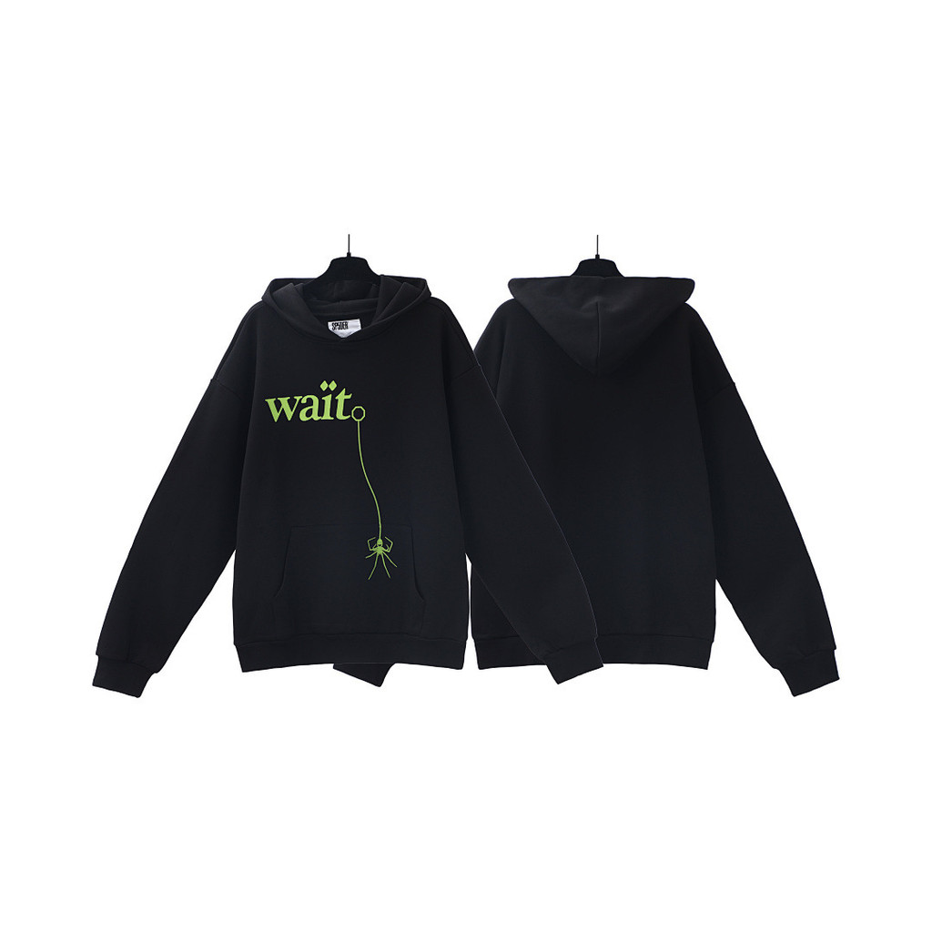 OI7F 555555American Style Sp5der Spider Web Letter Print Hip Hop Unisex Loose Fit Hoodie