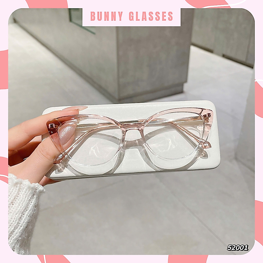 Kính giả cận,Gọng kính cận mắt mèo cao cấp nhựa Actate càng kim loại 52001 Bunny Glasses