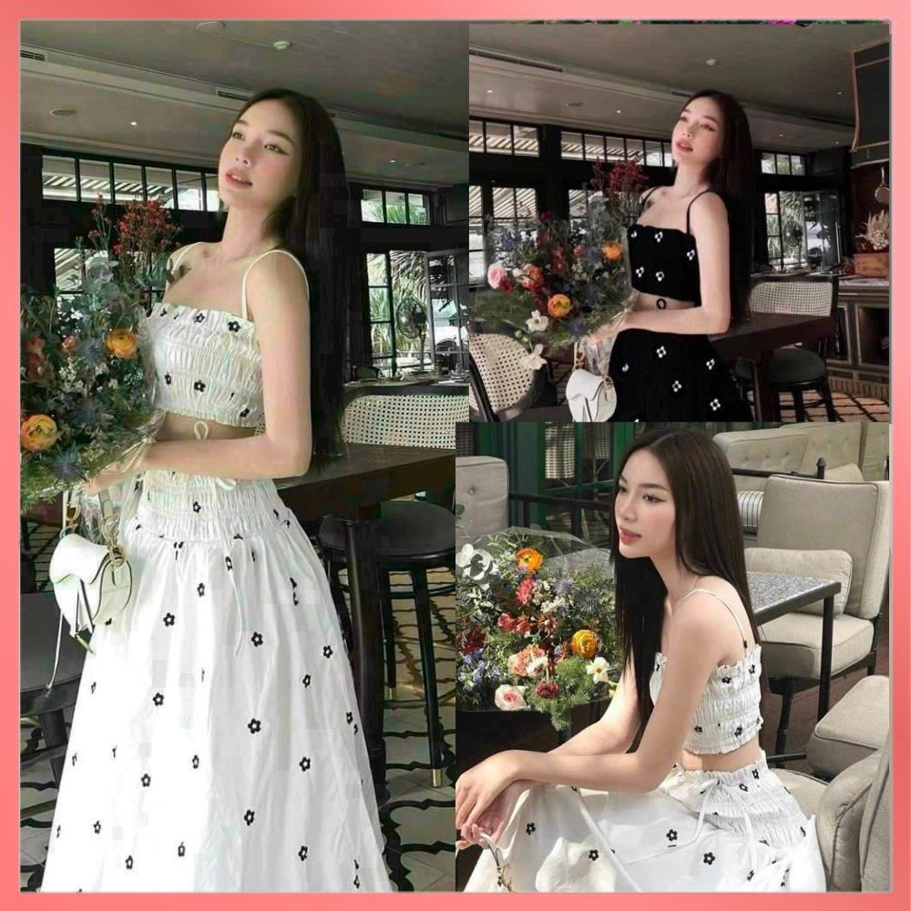 Set váy nữ xốp hoa 2 dây, chân váy xoè, hoàn hảo cho buổi hẹn hò và dạo phố.