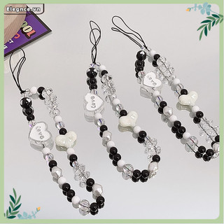  【Elevn Dây đeo điện thoại đính hạt đen trắng hình trái tim chữ cái chống rơi Ốp lưng điện thoại chống mất 