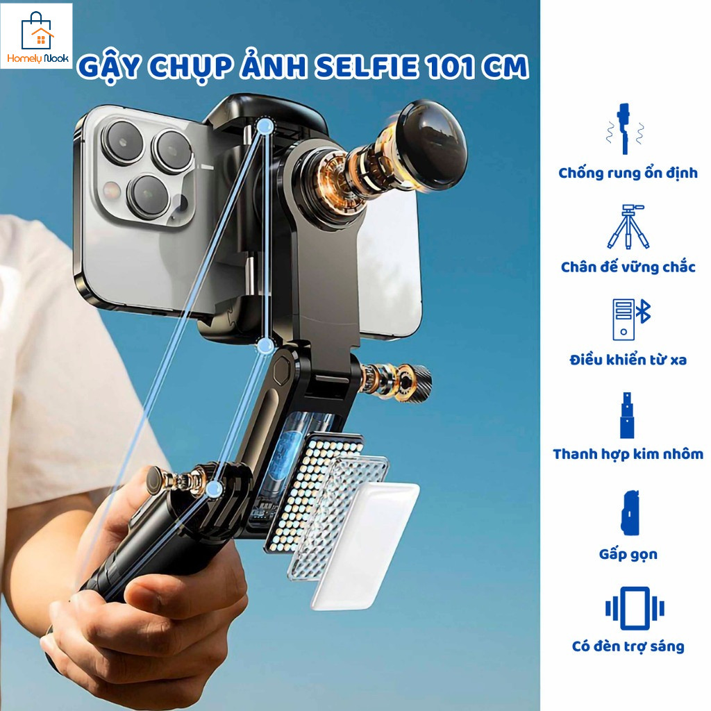 Gậy tự cân bằng gimbal Q31 chất lượng cao dành cho điện thoại di động, 3 chế độ chiếu sáng, chụp ảnh