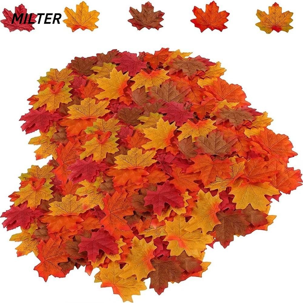 MILTER 100 Chiếc Lá Phong Nhân Tạo, Lá Phong Lụa 8cm, Trang Trí Đám Cưới Chất Lượng Cao DIY Nhiều Màu Mô Phỏng Cây Lá Halloween