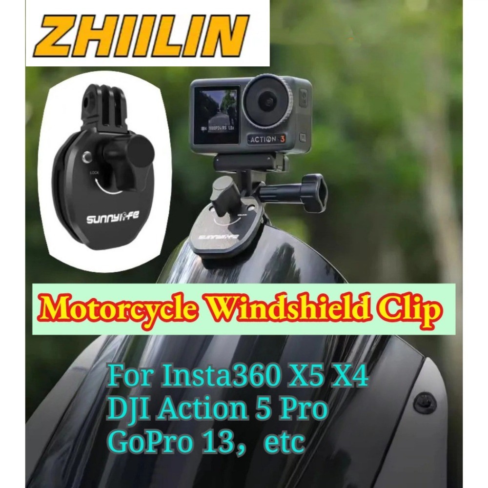 (Còn Hàng) Dành Cho Insta360 X5 Kẹp Kính Chắn Gió Xe Máy Cho DJI OSMO 360 Action 5 Pro Pocket 3 GoPr