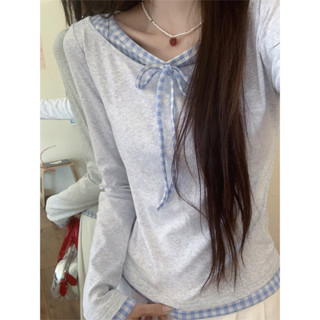  áo thun nữ tay dài mùa thu 100% cotton  áo thun ôm body Hai mảnh giả  CLOT áo girl phố style xinh 