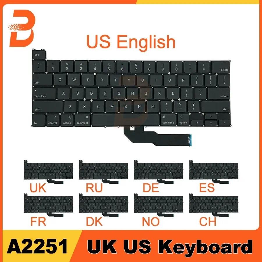 Laptop Mới A2251 Bàn Phím US UK EU Cho Macbook Pro Retina 13 "A2251 Bàn Phím Thay Thế Đầu 2020 EMC 3