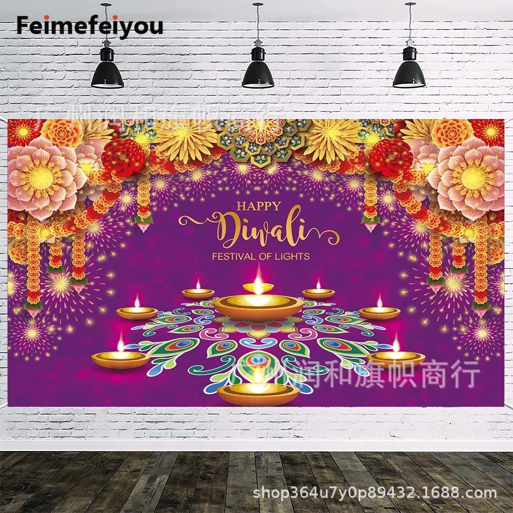 180 * 115cm Diwali Trang Trí Nền Deepavali Biểu Ngữ Trang Trí Vui Vẻ Lễ Hội Diwali Trang Trí Nhà In 