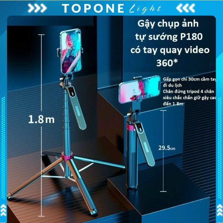 Gậy Chụp Ảnh 4 Chân P185 - Gậy Selfie Cầm Tay Tặng Kèm Remote, Chiều Dài Sử Dụng 30-180cm - Chính Hãng Top One | BigBuy360 - bigbuy360.vn