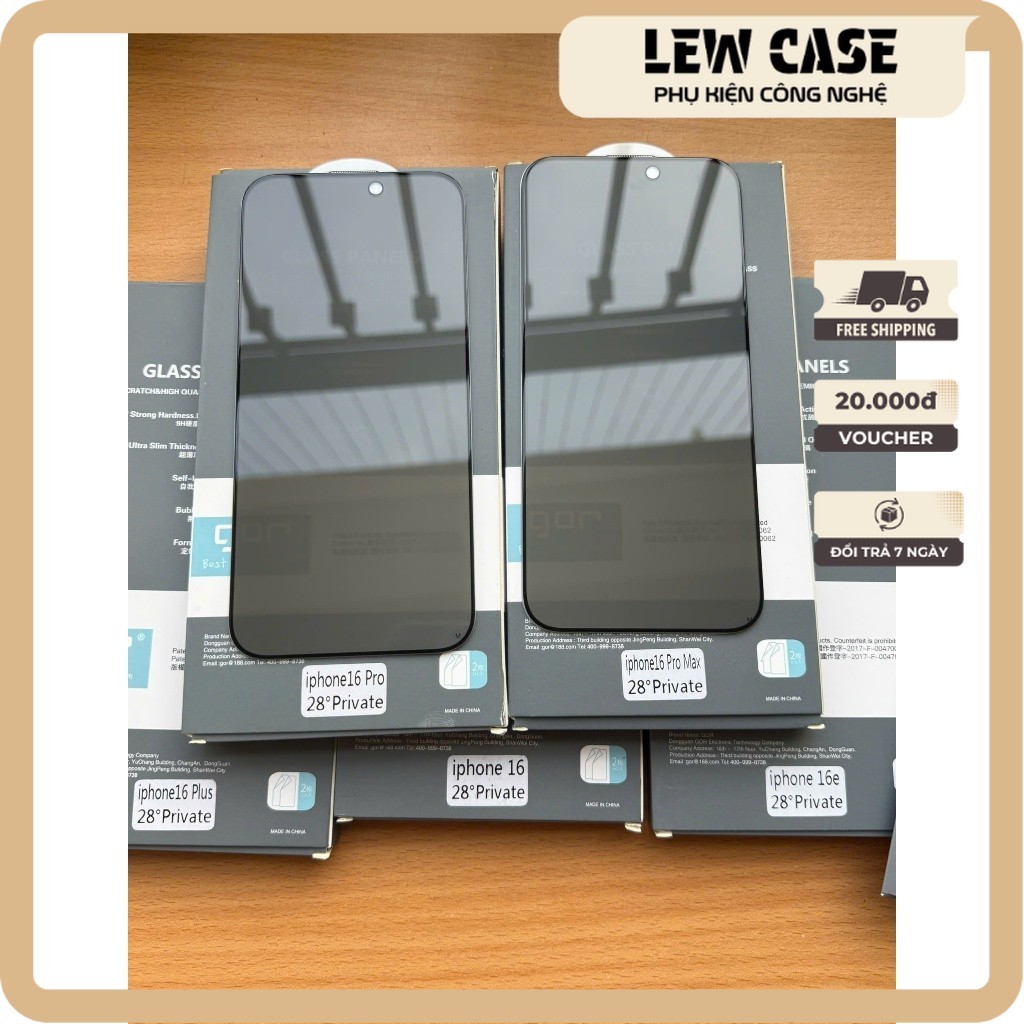 Kính cường lực GOR iPhone 16 Pro Max, 15 Pro Max, 14, 13, 12 CHỐNG NHÌN TRỘM, siêu mượt