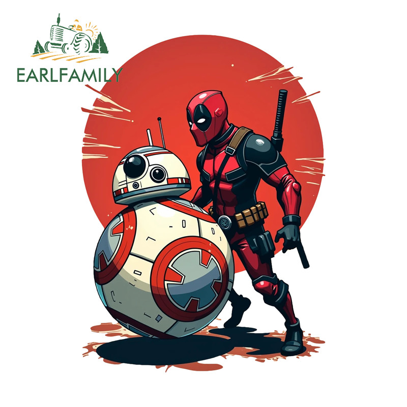 EARLFAMILY Deadpool x Star Wars BB8 Phim Hoạt Hình Dán Xe Ô Tô Gương Chiếu Hậu Xe Máy Xe Tay Ga Chốn