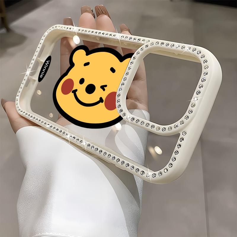 Đầu Lớn Winnie Khe Cắm Kim Cương Cho iPhone 16 13 15 14 11 12 13PRO 12PRO 14PROMAX 15PROMAX 11PROMAX