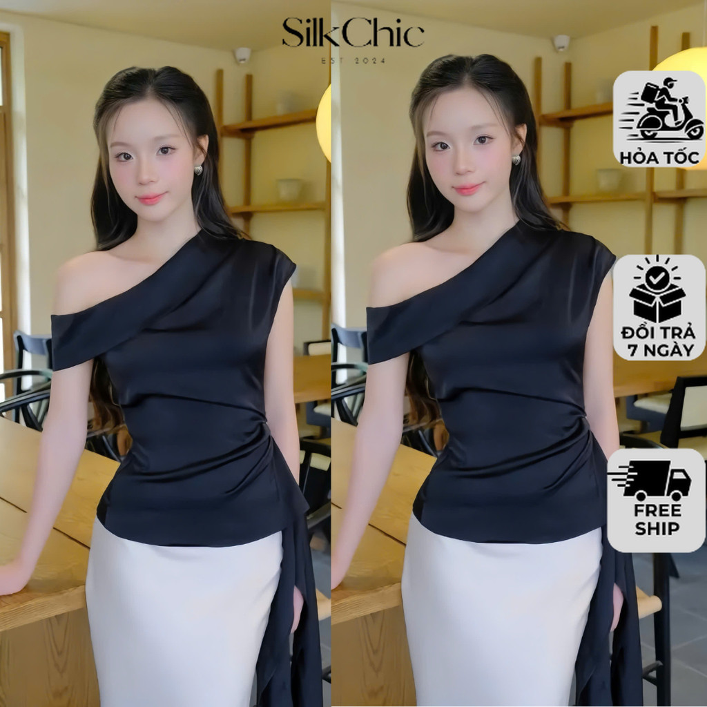 Áo Kiểu Lụa Nữ Thanh Lịch NV778 Áo Lệch Vai Nữ Đẹp Sang Trọng Thời Trang Cao Cấp Dễ Phối Đồ | BigBuy360 - bigbuy360.vn