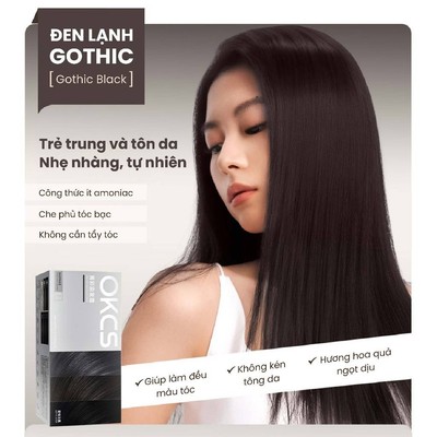 Kem nhuộm tóc phủ bạc tại nhà OKCS màu Đen Lạnh Gothic – Phủ bạc tự nhiên, giữ màu bền đẹp, an toàn cho tóc