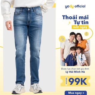 Quần jeans nam YODY quần bò dáng slim fit ống côn chất liệu Denim 4 mùa thoáng mát QJM7023
