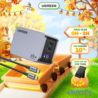 Bộ sạc nhanh Ugreen 65W Nexode GaN Pro | 3 cổng sạc USB-C/USB-A| Kèm cáp sạc nhanh Type-C 100W 1.5m| BH 18 tháng | 25870