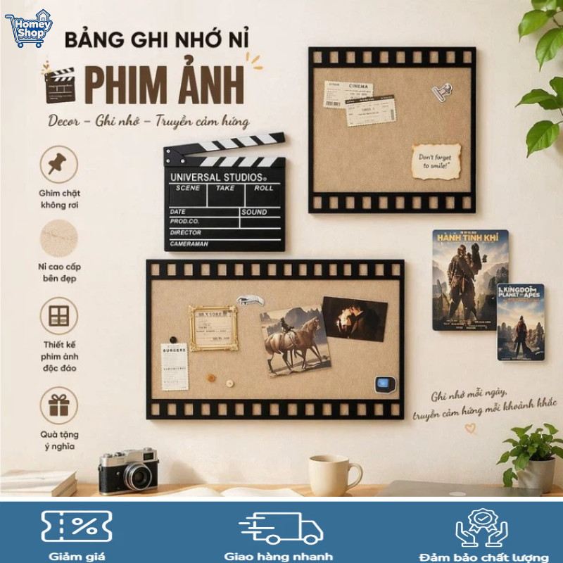 HomeyShop-bảng nỉ phim cổ điển,Tấm bảng lưu trữ bằng nỉ,dán ảnh và tin nhắn,phù hợp trang trí phòng 