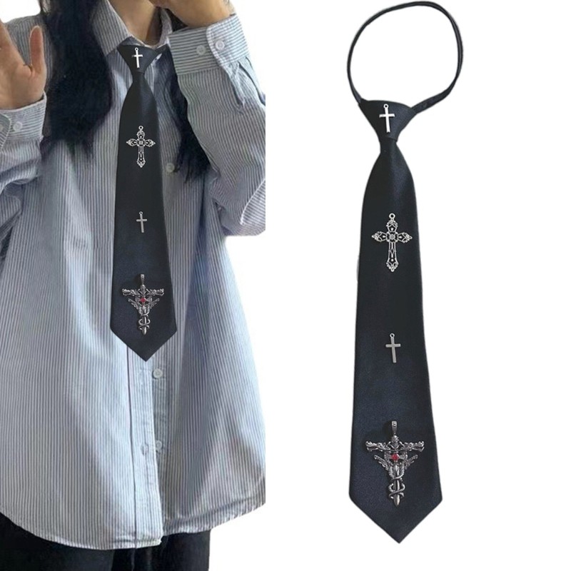 Coonn Có Thể Điều Chỉnh JK Tie Với Khắc Preepy Look Đồng Phục Đi Học Ngọc Cà Vạt Tối