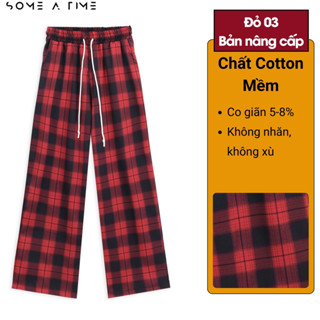  Quần Caro Màu Đỏ Noel Ống Rộng Nam Nữ Có Dây Rút Bọc Cao Su Chất Cotton Mềm Co giãn Vừa-Đỏ 03 Bản Nâng Cấp 